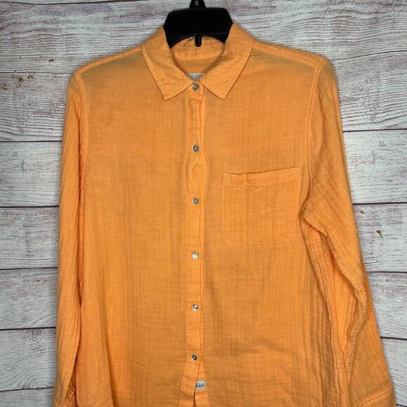 Rails Ellis Orange Papaya Button Down Cotton Gauze Long Sleeve Shirt Size Small - Picture 9 of 12